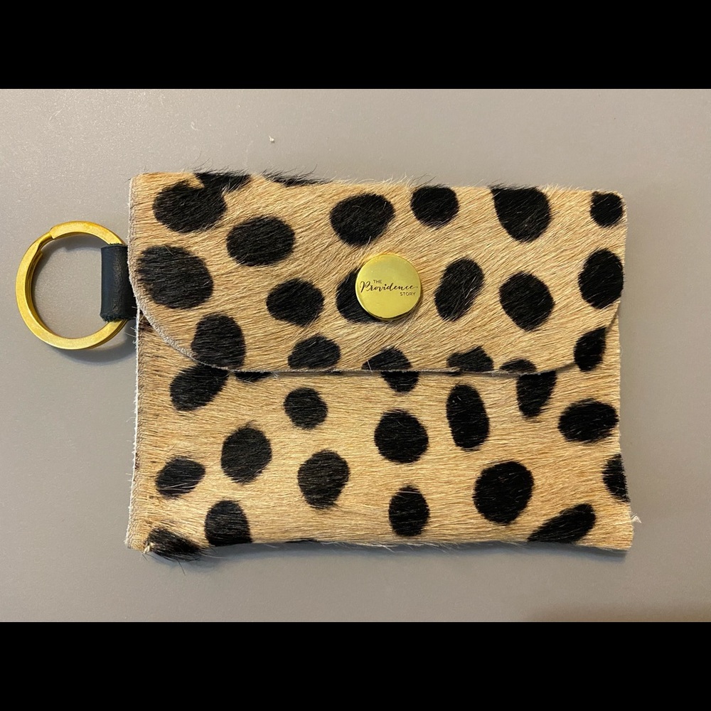 Leopard Keychain Wallet Credit Card Holder Cowhide